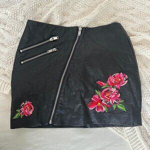 Vegan Leather Embroidered Skirt